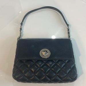 Kate Spade New York Shimmery Quilted Black Purse / Clutch with Gold Chain Strap